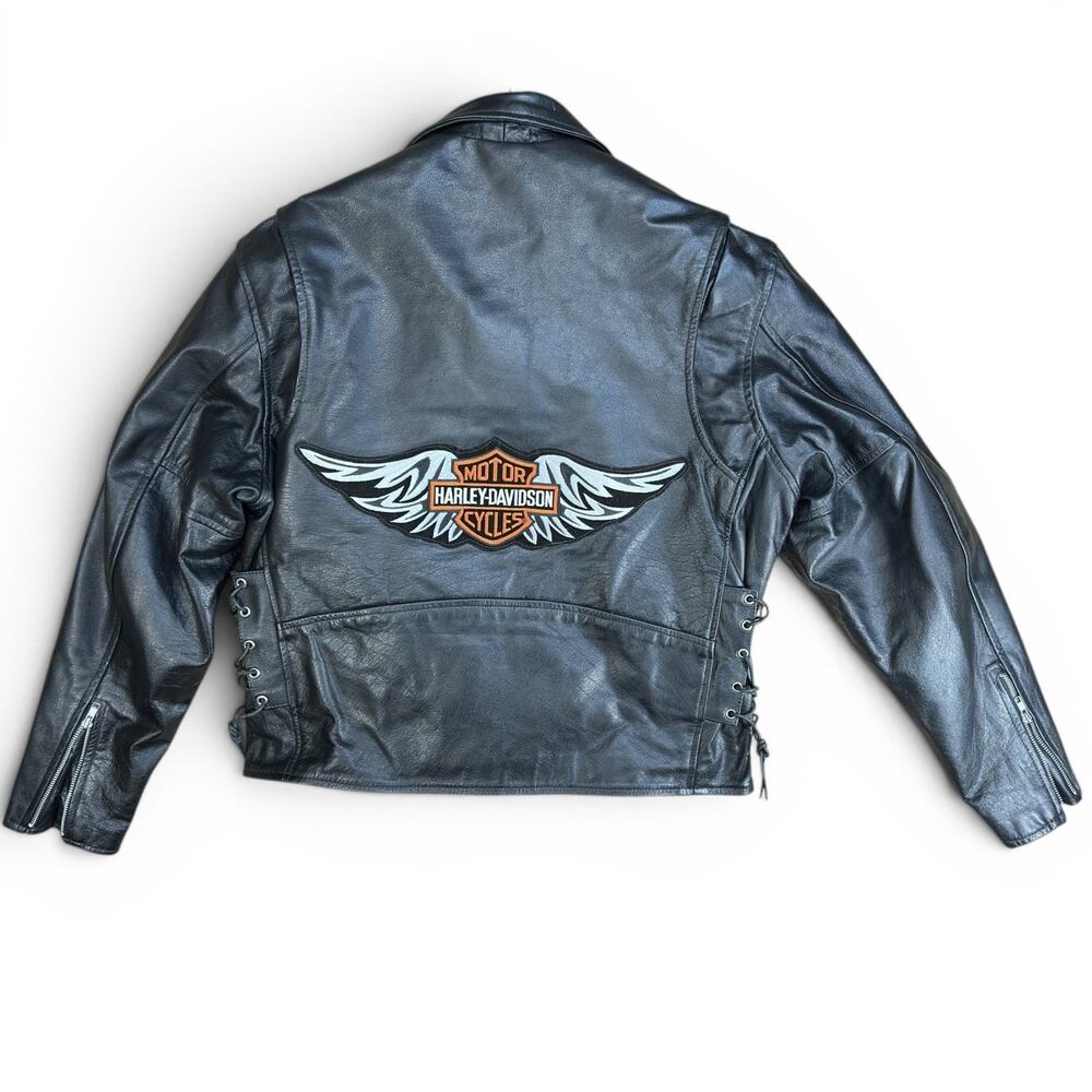 Hudson Leather Biker Jacket 48 Heavy Black Moto Belted Lace Up Harley Patch YKK